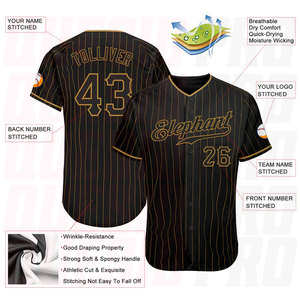 Camiseta de Béisbol Personalizada para Equipo, con Nombre y Número, Diseño Negro con Rayas Doradas, Auténtica - Product Image 3
