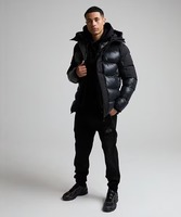 Veste matelassée à capuche noire pour homme, coupe-vent, fermeture éclair, rembourrage en polyester, vêtements d'extérieur décontractés pour l'hiver