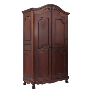 Armario de Dos Puertas Bordeaux Antique, Tallado a Mano en Madera de Teca Sólida, con Corona Arqueada y Patas Cabriolé - Product Image 1