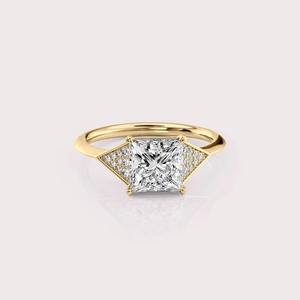 IGI Certified Princess Cut Lab Created Diamond Engagement <b>Ring</b> 9K Rose / White & Yellow Gold Accent Wedding <b>Ring</b> - Product Image 5
