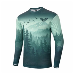 Chemise de performance à manches longues pour homme avec motif graphique, maillot de sublimation montagne-foret, vêtements de sport décontractés et de randonnée en plein air, fabrication OEM - Product Image 1