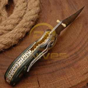 Cuchillo de Caza Plegable Premium OEM RB de Acero de Damasco con Mango de Palisandro, Empuñadura de Latón y Hoja de 7 Pulgadas para Camping - Product Image 3