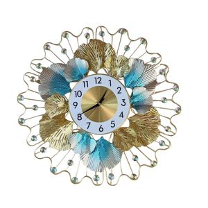 Luxury Metal Ginkgo Leaf <b>Wall</b> <b>Clock</b> Modern Design Large Silent Gold and Blue <b>Decorative</b> <b>Wall</b> <b>Clock</b> for Living Room Home <b>Decor</b> - Product Image 1