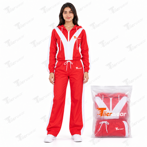 <b>Women</b> Red White Color Block Hooded Windbreaker <b>for</b> <b>women</b> Tracksuit Set Zip Up Jacket Jogger <b>Pants</b> 2 Piece Sportswear - Product Image 2