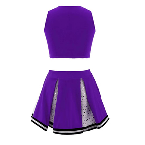 Costume de pom-pom girl OEM pour femme, personnalisé, en polyester, séchage rapide, haut et jupe, tenue d'équipe, strass, pour la danse scolaire, la pratique et la compétition 2026 - Product Image 3