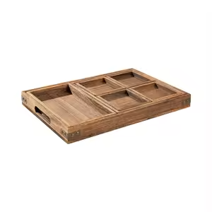 Plateau de service en bois avec poignées, finition laquée en bois naturel, vaisselle pour le petit-déjeuner, le thé, le café, la cuisine, l'hôtel, le restaurant, le bureau - Product Image 4