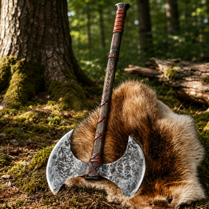 Hache viking à double tête en acier au carbone de 35 pouces avec manche en bois - Hache de style scandinave, hache nordique, seax - Product Image 2