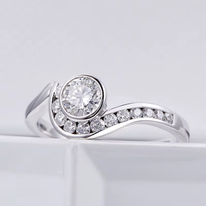 Stylish Round Brilliant Cut Diamond Engagement Ring with Pave Setting Center Stone for Women white gold Band - Product Image 4