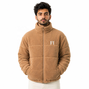 Custom Sherpa Fleece Puffer Men's Jackets <b>Winter</b> Zip Up Thermal Fleece Boxy <b>Thick</b> Streetwear Funnel Neck Puffer Wholesale <b>Coat</b> - Product Image 1