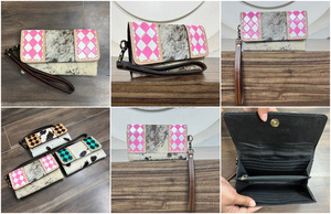 Cartera larga de cuero de vaca con estampado a cuadros para mujer, monedero de moda, tarjetero y compartimento para efectivo - Product Image 3