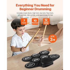 Batería Electrónica Plegable con 7 Pads, Cabezales de Malla para Práctica, Auriculares y Cámara de Silicona/Plástico - Product Image 2