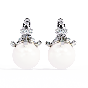 Pendientes Clásicos de Plata 925 con Perlas de Agua Dulce y Moissanita Redonda de Corte Brillante con Engaste de Garra para Mujer, Ideales para Bodas - Product Image 1