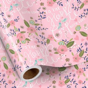 Rotolo di Carta da Regalo Romantico per Matrimonio, Design Floreale con Uccelli e Scritta 'Love' per la Coppia Felice, Regalo Perfetto - Product Image 3