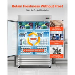 Frigorifero Commerciale Verticale in Acciaio Inossidabile 43.2 Cu.ft con Doppia Porta in Vetro 32.2"W Sbrinamento Automatico - Product Image 2