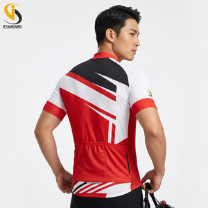 Maillot de cyclisme unisexe léger et respirant en Spandex/Polyester 220g, anti-bactérien, à manches courtes, rouge, blanc et noir - Product Image 2