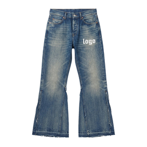 Pantalones Vaqueros Anchos de Mezclilla con Logotipo Personalizado, Estilo Vintage, Lavado Desgastado, con Dobladillo Dividido, Ajuste Holgado y Desgastado para Hombre, Venta al por Mayor - Product Image 2