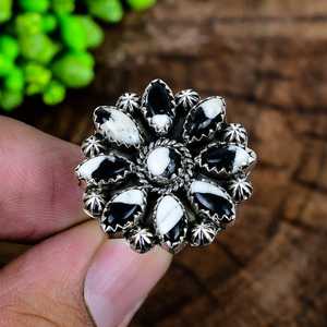 White Buffalo Turquoise Cluster <b>Ring</b> Sterling <b>Silver</b> Boho Western <b>Statement</b> Jewelry - Product Image 5