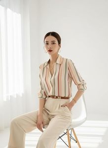 Women's Floral Printed Button Down <b>Western</b> <b>Shirt</b> with Collar Neck and Rolled-Up Long Sleeves in Relaxed Fit - Product Image 2