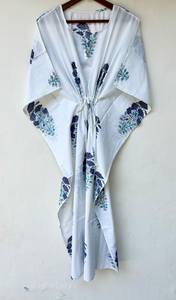 Nouveau Kaftan Indien Évasé à Col en V et Cordon de Serrage, Imprimé Animal, en Coton Doux, Longueur Intégrale, avec Dentelle, pour Plage et Demoiselle d'honneur, pour Femme - Product Image 3