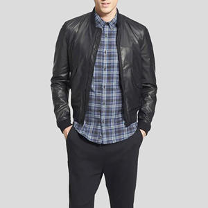 Blouson aviateur homme personnalisé en cuir véritable noir, coupe ajustée, en peau de mouton souple, style streetwear décontracté, vêtement d'extérieur léger - Product Image 3