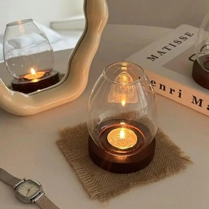 Pot à bougie rond en verre avec base en bois, résistant à la chaleur, porte-bougie chauffe-plat pour la décoration de la maison - Product Image 3