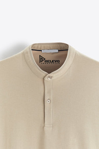 Polo à manches courtes beige pour homme Relevo, taille plus, couleur unie, coton, col rabattu, logo sur le devant - Product Image 6