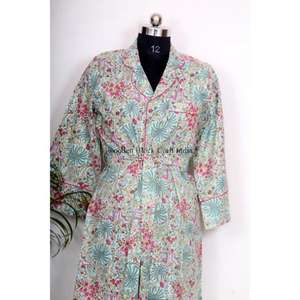 Kimono de Algodón Hecho a Mano en India para Mujer, Camisa Larga con Cinturón, Decoración de Botones, Estilo Étnico, para Playa o Descanso - Product Image 4