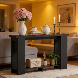 Distressed <b>Black</b> Console <b>Table</b> As Entrance <b>Sofa</b> Hallway <b>Table</b> with Storage or As a Desk - Product Image 4