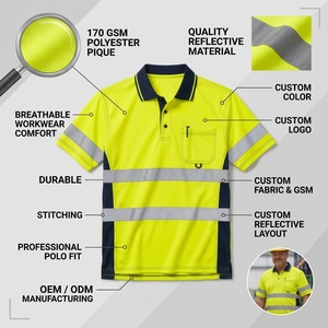 เสื้อโปโลนิรภัยสีเหลืองสะท้อนแสงแบบระบายอากาศได้ กันน้ำ พร้อมแถบสะท้อนแสงและกระเป๋าเสื้อ สำหรับชุดทำงาน - Product Image 4