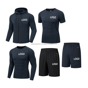 Ensemble de fitness unisexe grande taille à séchage rapide, 5 pièces, t-shirt de sport, collants, vêtements de sport pour la course à pied, l'entraînement, la performance athlétique - Product Image 5