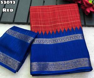 Dola Silk <b>Gap</b> Bentex Border With Chex Weaving & Printed Pallu - Product Image 5