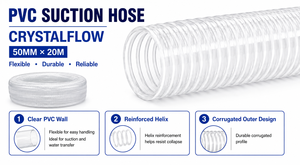 Tuyau d'aspiration en PVC Crystalflow 125-200 mm 20 m, flexible, durable, résistant à l'abrasion, transparent, ondulé, pour l'arrosage du jardin - Product Image 1