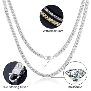Collar de Cadena de Eslabones Chevron de Plata 925 de Lujo con Baño de Rodio y Moissanita, Joyería de Diseño con Aspecto de Diamantes, Regalo Unisex - Product Image 5