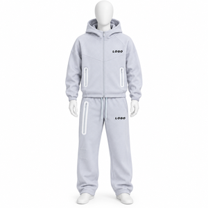 Ensemble survêtement décontracté en coton 100% avec broderie logo de haute qualité, sweat à capuche oversize et pantalon de jogging, tenue streetwear longue pour homme, en promotion - Product Image 1
