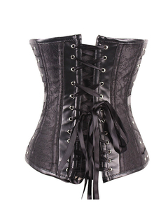 Black PU Leather Corset Waist Cincher With Chain Detail And Buckle Closure <b>For</b> Women Shapewear - Product Image 3