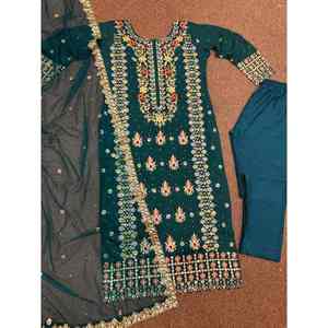 ผ้าจอร์เจียเจ็ตปักลายแฟชั่นเรียงตามลำดับพื้นล่างด้วย dupatta rama - Product Image 3