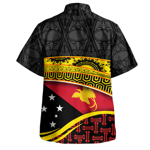 Chemise hawaïenne à fleurs tropicales pour homme, tricotée, imprimé noir, rouge et jaune, manches courtes, col rabattu, respirante, vacances d'été - Product Image 4