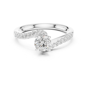 แหวนหมั้นเพชรทรงกลมเพาะเลี้ยงในห้องปฏิบัติการทองคำขาว 14K สำหรับผู้หญิง |   เพชรที่เพิ่งเพาะเลี้ยง - Product Image 1