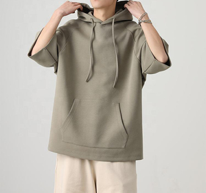 เสื้อฮู้ดดี้ผู้ชายไซส์ใหญ่ ผ้าเทอร์รี่คอตตอน แขนสั้น ใส่สบาย ระบายอากาศดี ไม่เป็นขุย พิมพ์ลาย สั่งผลิตได้ (OEM) - Product Image 3