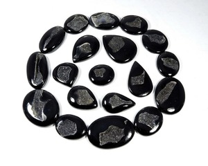 Ágata Druzy Negra Natural Pulida, Formas Mixtas, Tamaño Personalizado, Diámetro del Orificio, Cabujón de Piedra Preciosa para Joyería, GEMAS ORGÁNICAS - Product Image 2