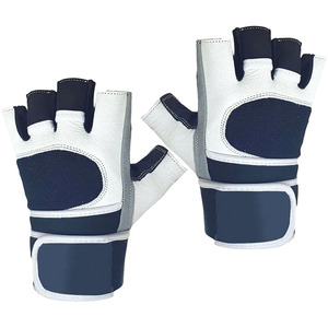 Gants de fitness demi-doigts en cuir PU noir et blanc avec sangle de poignet réglable pour la musculation et l'entraînement, unisexe - Product Image 2