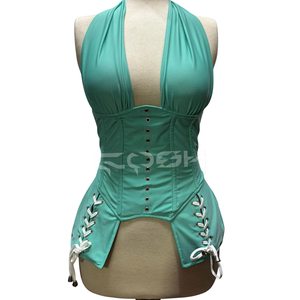 Corsé de Spandex Verde Menta de Moda para Entrenamiento de Cintura, Estilo Halter, con Cordones, para Vestir de Noche y Moda de Club - Product Image 1