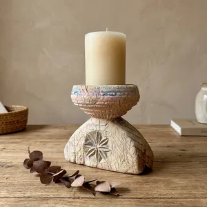 Vintage Wooden Bijni Candle Holder Stand Floral Hand Carved <b>Console</b> <b>Table</b> Coffee <b>Table</b> Entryway Living Room Bedroom Shelf Dining - Product Image 2
