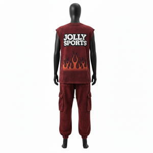 <b>Women</b> Sleeveless Two Piece Set Soft Cotton Jersey Acid Wash Fabric 220 GSM Shirt 280 GSM <b>Cargo</b> Jogger <b>Women's</b> Sets - Product Image 2