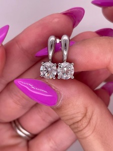 1.40 Carat Round Cut Lab Grown Diamond Drop Earrings, 14k Gold Solitaire D/VVS - Product Image 4