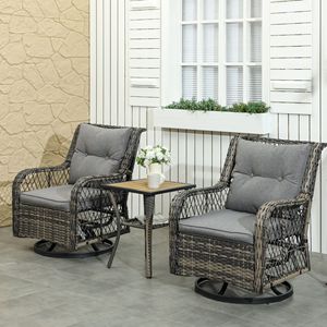 Set Bistrot da Esterno 3 Pezzi in Vimini, Piccolo Arredamento da Giardino con Sedie Girevoli a Dondolo Grigie per Balcone, Portico, Ospedali - MOQ 1 Set - Product Image 2