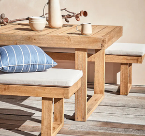 Ensemble de table de pique-nique d'extérieur en teck massif moderne avec banc et coussin, mobilier de jardin minimaliste en bois pour patio - Product Image 4