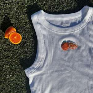 Cotton Casual Women's Short Tank <b>Top</b> Crew Neck Knitted Jersey Embroidery Sequins Appliques-Eco-Friendly Sustainable Clothing - Product Image 1