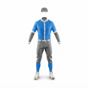 Uniforme de baseball personnalisé pour homme, bleu gris, manches longues, pantalon, jersey respirant, séchage rapide, antibactérien, polyester, toutes saisons, adulte - Product Image 2