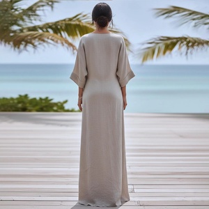 Robe midi trapèze taille haute 100 % coton à manches cloche pour femme, avec poches latérales, style rétro, grande taille, décontractée et respirante – Meilleure vente - Product Image 2